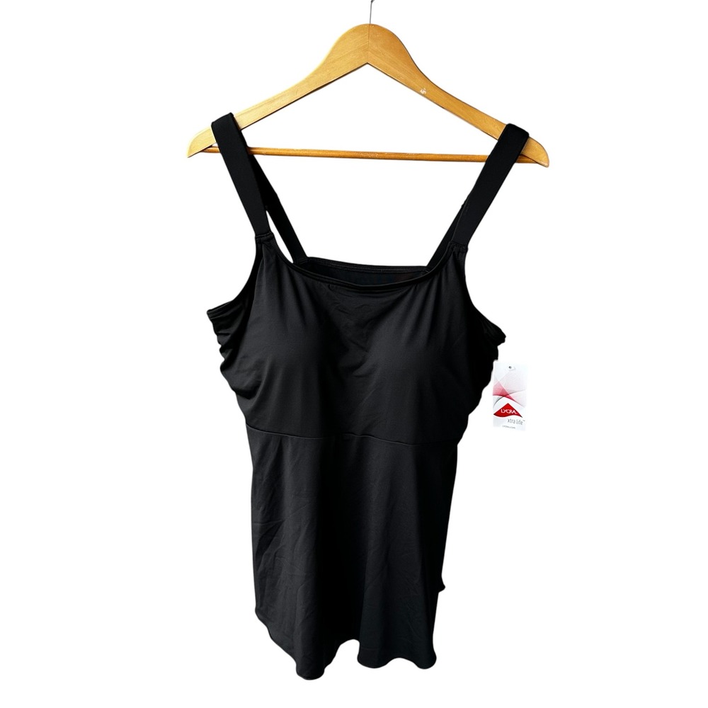 Lands End Tankini Swim Top Black Adjustable Straps Active Lake Beach Size XL New